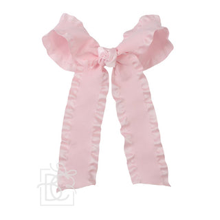 Double Ruffle Hair Bow With Tails - Light Pink