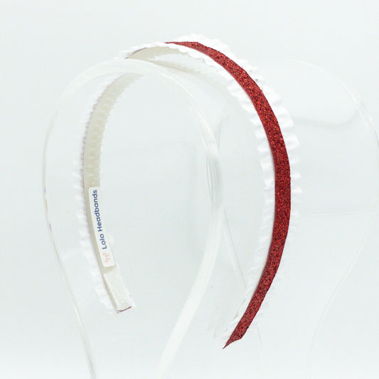 Red Glitter Double Ruffle Ribbon Headband