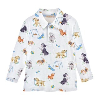 Pima Printed Long-sleeve Collared Shirt - Doggie Park