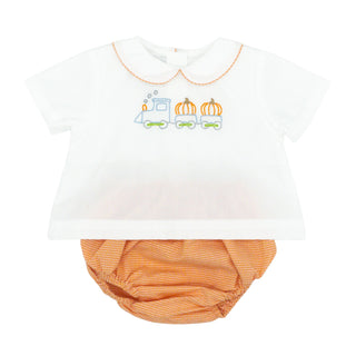Boys Diaper Set with Embroidery - Pumpkin Train