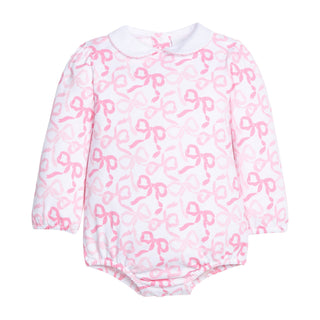 Girls Printed Knit Bubble with Peter Pan Collar - Bows & Ribbons