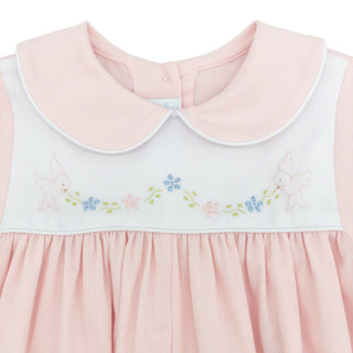 Girls Pique Long Romper with Hand-embroidery - Birds