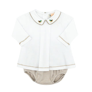 Boys Pleated Shirt Diaper Set with Embroidery - Mallards