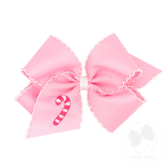 Grosgrain Moonstitch Embroidered Hair Bow - Christmas