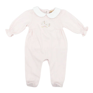 Pima Collared Footie with Hand-embroidery - Baby Lambs