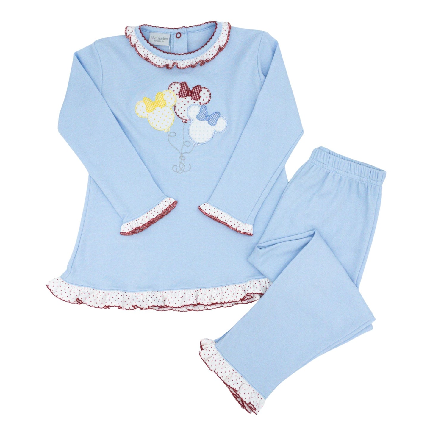 Blue & Red Dot Ruffle Pant Set