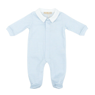 Pima Printed Footie with Collar - Blue Stripes