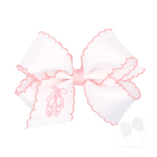Embroidered Grosgrain Moonstitch Hair Bow - Ballet Slippers