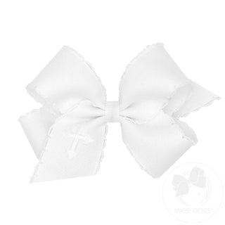 Embroidered Grosgrain Moonstitch Hair Bow - Cross