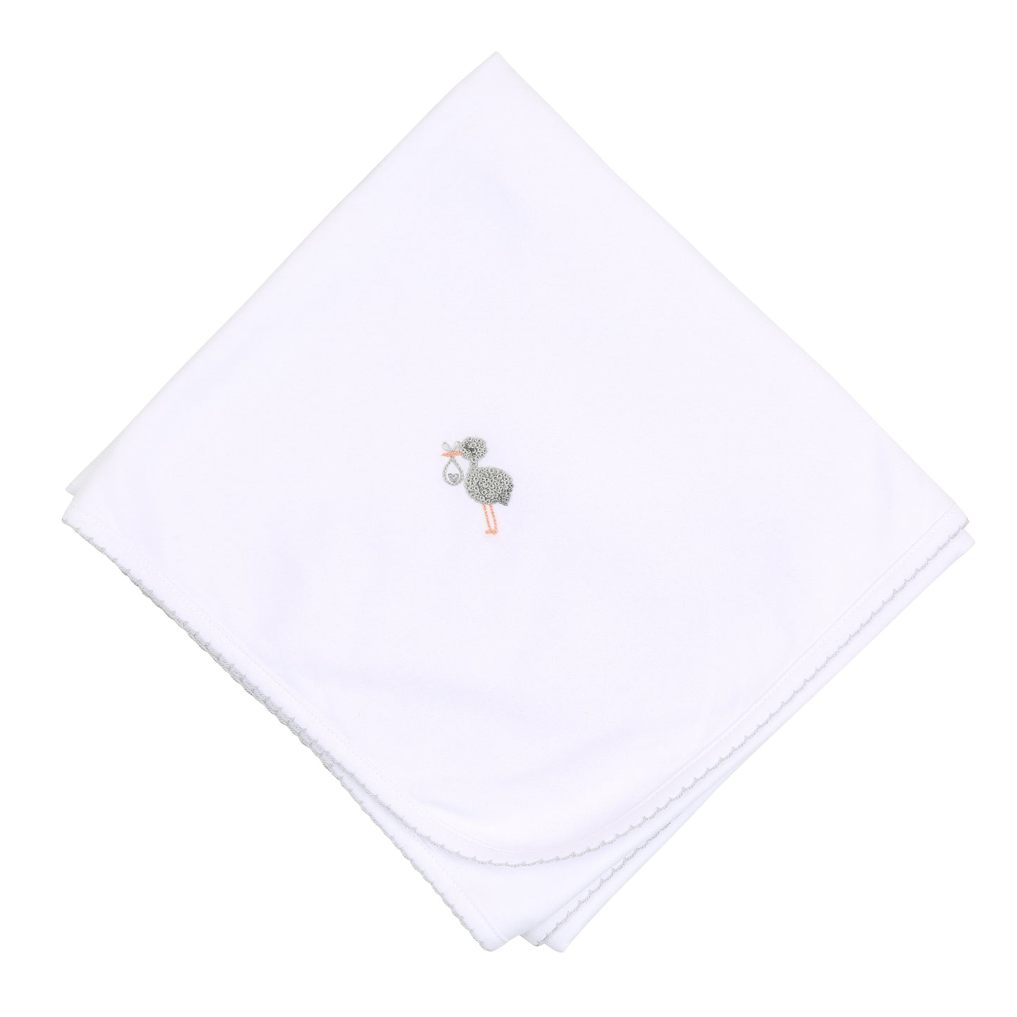 Tiny Stork Embroidered Receiving Blanket
