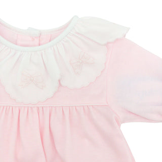 Girls Knit Saque with Ruffle Collar and Hand-embroidery - Pink Ribbons