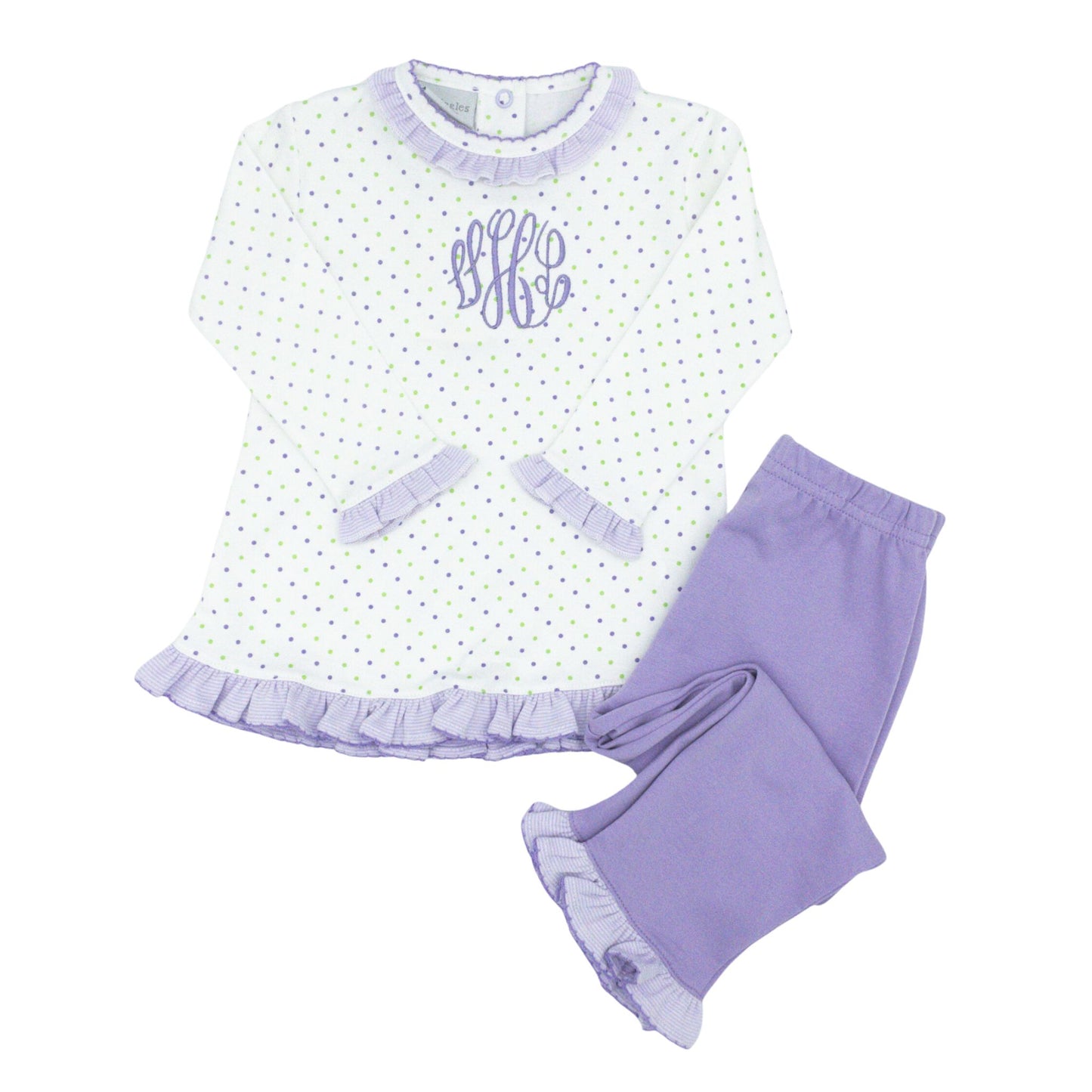 Lavender & Green Dot Ruffle Pant Set