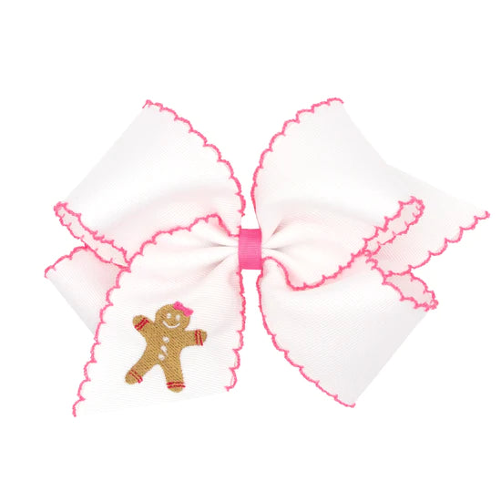 Grosgrain Moonstitch Embroidered Hair Bow - Christmas