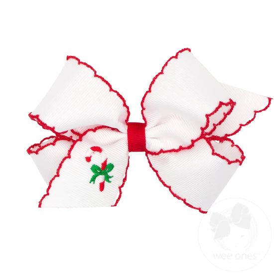 Grosgrain Moonstitch Embroidered Hair Bow - Christmas
