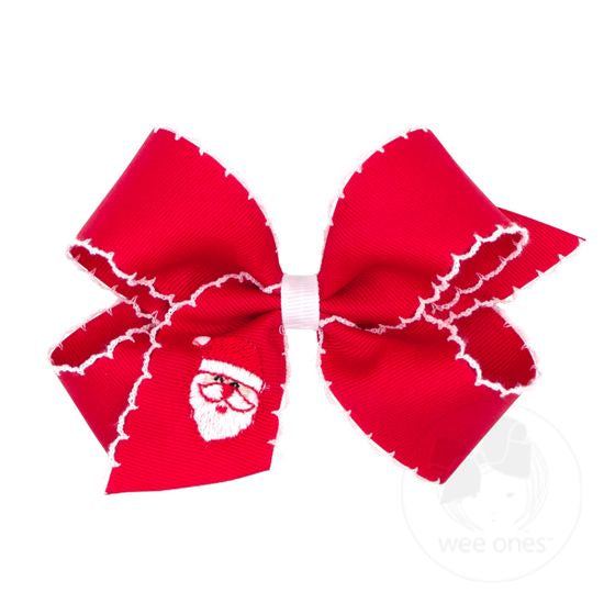 Grosgrain Moonstitch Embroidered Hair Bow - Christmas - FINAL SALE