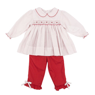 Collared Top and Pants with Hand-smocked Bullion Bows