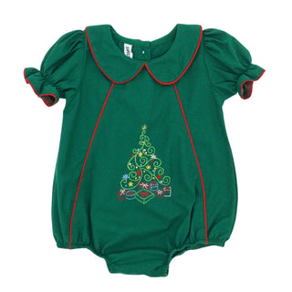 Girls Collared Bubble with Hand-embroidery - Christmas Tree