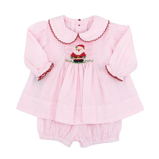 Girls Shay Bloomer Set with Hand-smocking - Santa