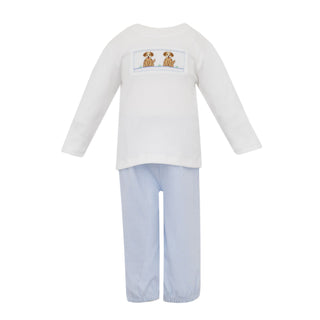 Boys Knit Pant Set with Smocking - Puppies