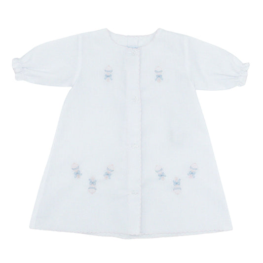 Girl Daygown with Scalloped-edge Trim and Baby Rattle Embroidery