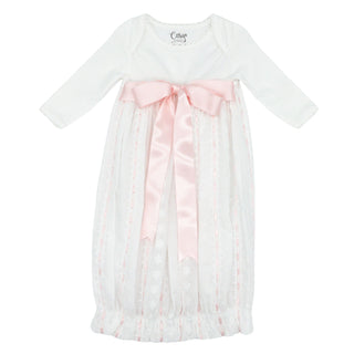 Pima Lap Shoulder Gown with Swiss Embroidery and Crochet Edging and Satin Ribbon