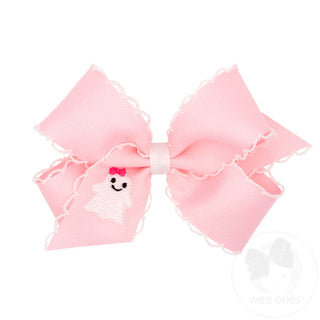 Embroidered Grosgrain Moonstitch Hair Bow - Ghost
