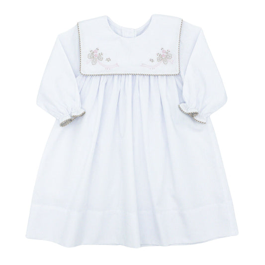 Square Collar Dress with Bouquet Hand Embroidery - FINAL SALE