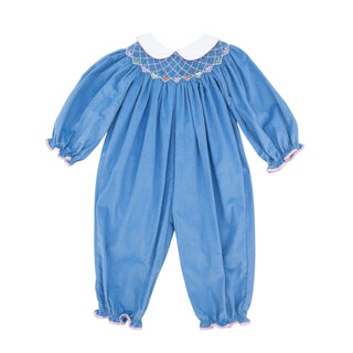 Billie Bishop Romper (Corduroy) with Hand-smocking - Hearts