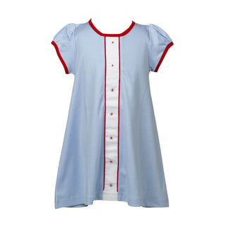 Pima Knit Aline Dress - Light Blue with Red