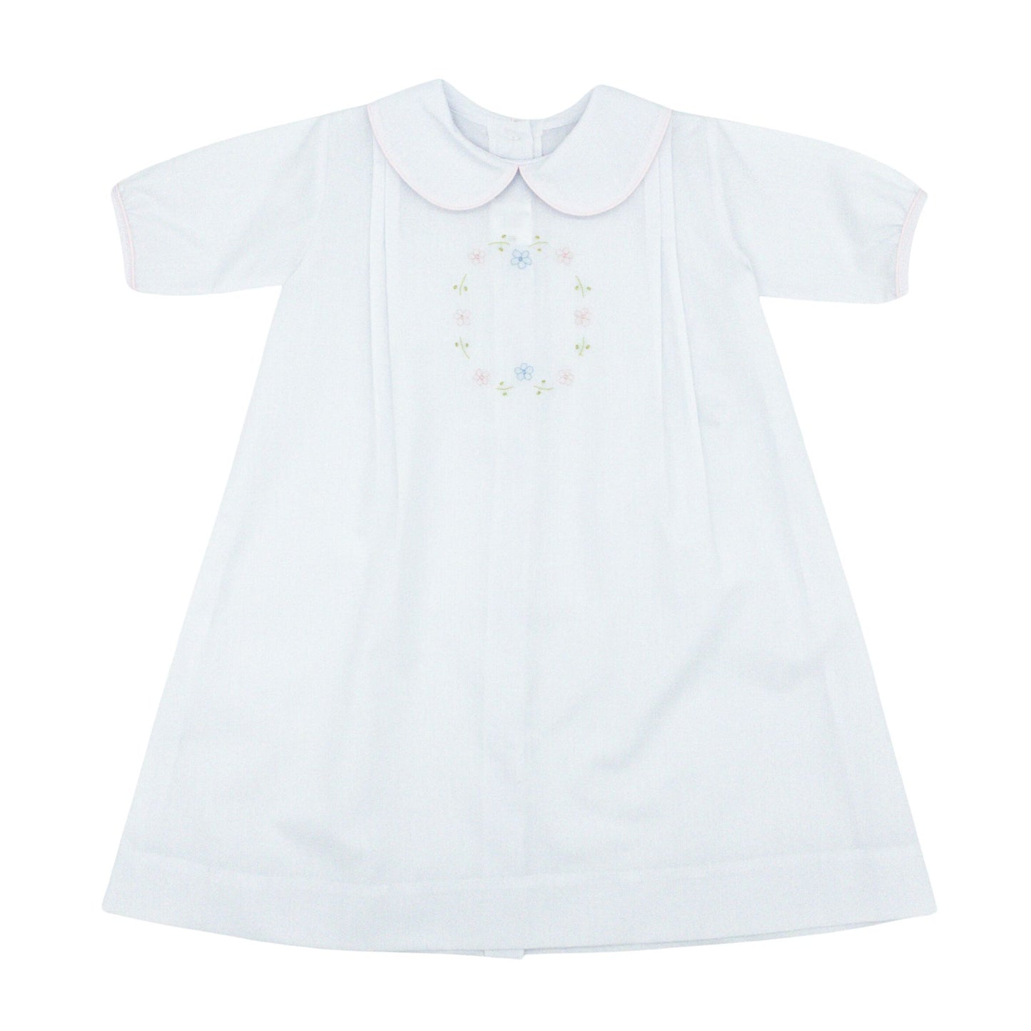 Girl Daygown with Binding Trim and Flower Hand Embroidery