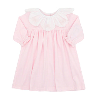 Knit Dress with Ruffle Collar and Hand-embroidery - Pink Ribbons