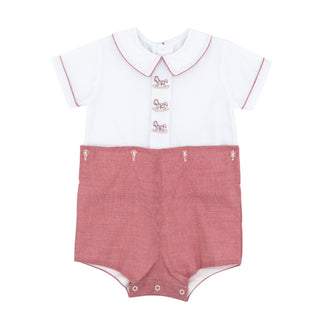 Boys Button-On Suit with Hand-embroidery - Christmas Rocking Horses