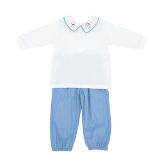 Beau Gathered Pant Set with Dog House Hand-embroidery