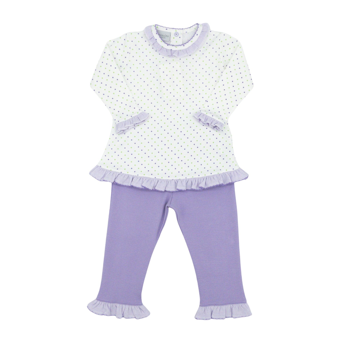 Lavender & Green Dot Ruffle Pant Set