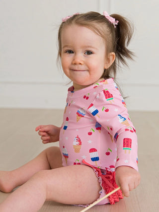 Girls Long-sleeve One Piece Rashguard Swimsuit - Sweet Freedom - FINAL SALE