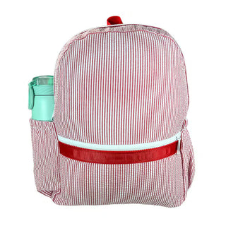 Seersucker Backpack with Pockets - Red