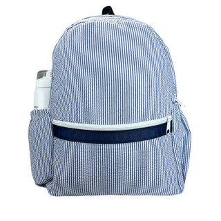Seersucker Backpack with Pockets - Navy