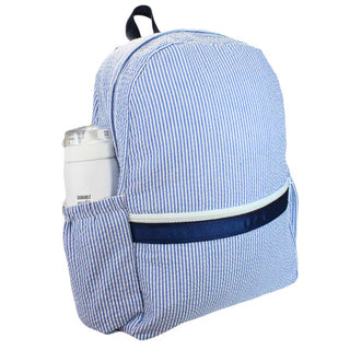 Seersucker Backpack with Pockets - Navy