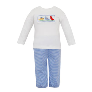 Boys Knit Pant Set with Smocking - Dinosaurs