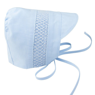 Boys Smocked Bonnet - Blue with White