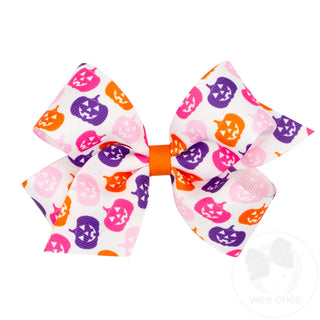 Printed Grosgrain Hair Bow - Jack O'lantern