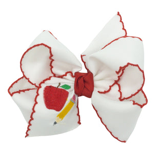 Apple and Pencil Embroidered Hair Bow