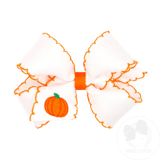 Embroidered Grosgrain Moonstitch Hair Bow - Pumpkin