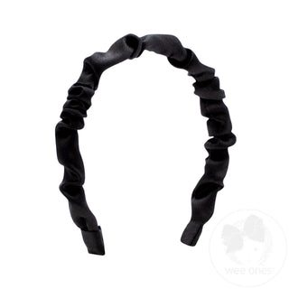 Crepe Satin Ruffled Headband - Black