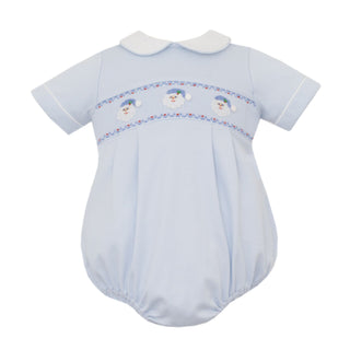 Boys Knit Bubble with Smocking - Santa Faces