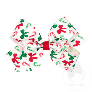 Printed Grosgrain Hair Bow - Christmas Candy Cane