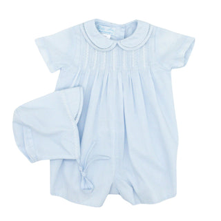 Collared Romper with Pintucks and Hat
