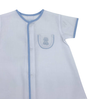 Boys Pocket Daygown with Puppy Hand-embroiery