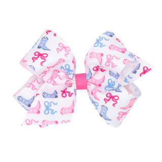 Printed Grosgrain Hair Bow - Boots and Bows