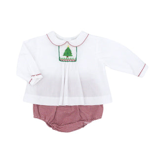 Boys Diaper Set with Hand-smocked Christmas Tree